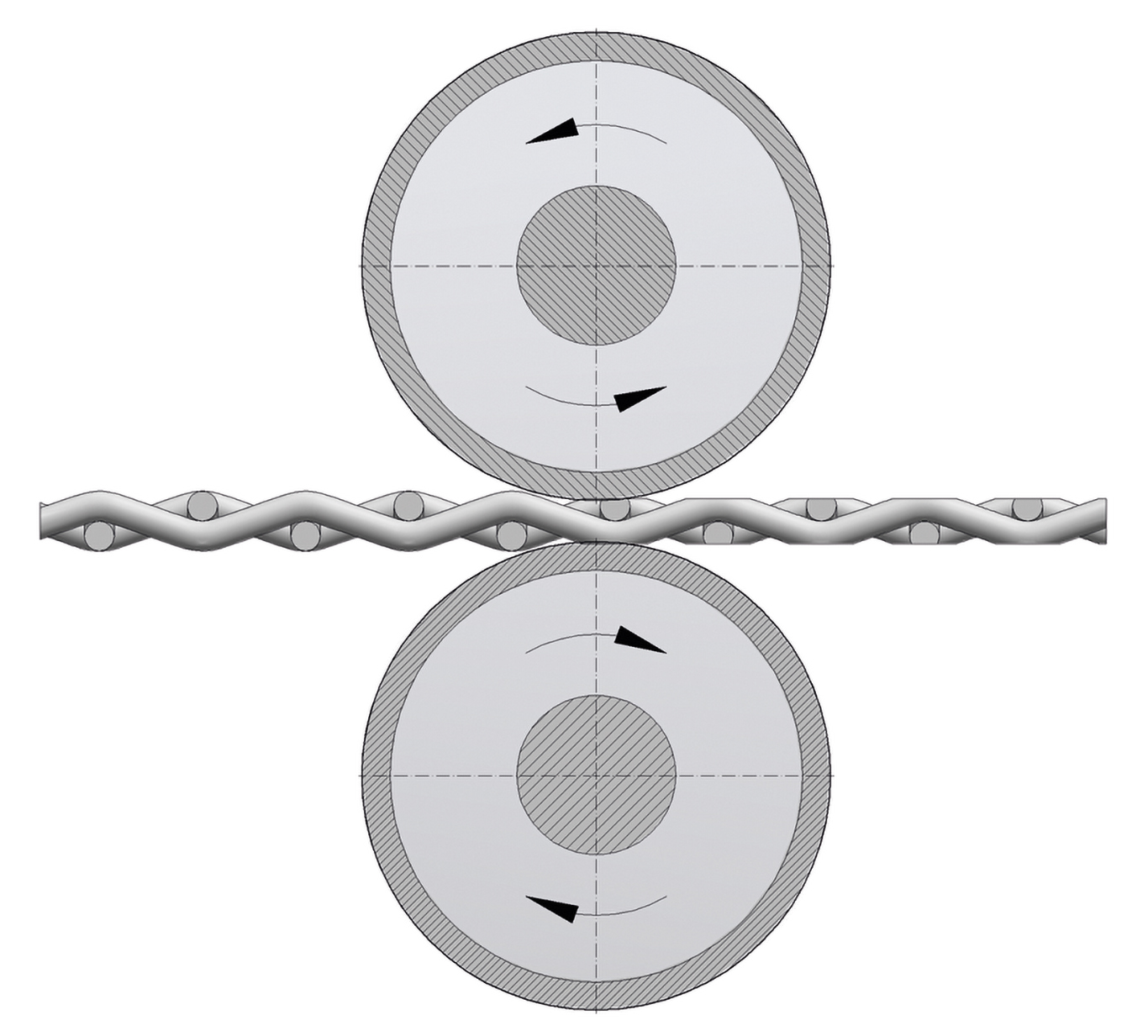 Drawing of a fabric between two calender rolls