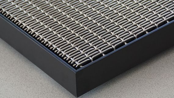 Wire mesh integrated into a special aluminium frame.