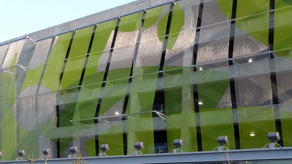 Cladding with mesh elements painted green.