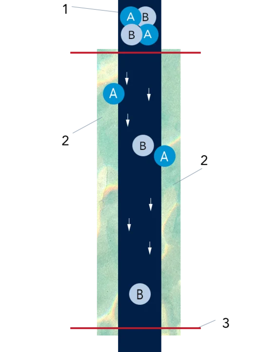 Schema mobile und stationäre Phase der Chromatographie