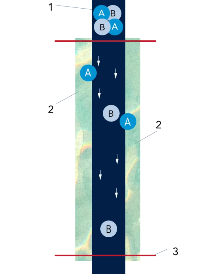 Schema mobile und stationäre Phase der Chromatographie