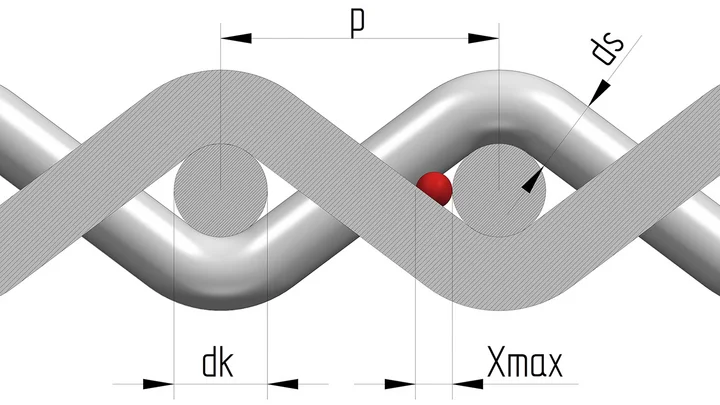 3D drawing: SPW cross section, precision pore, maximum pore size