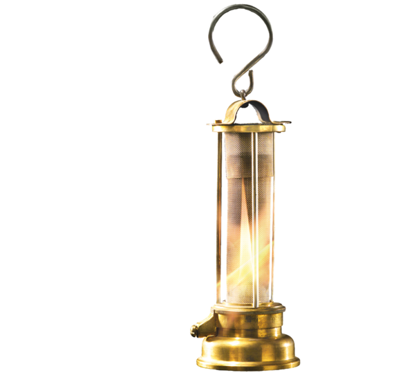 Grubenlampe mit Zylinder aus Messingdrahtge
