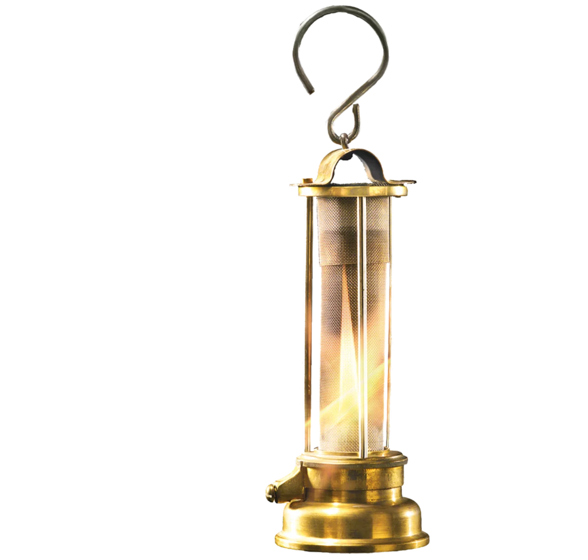 Miner's lamp with a cylinder made out of brass wire mesh fabric
