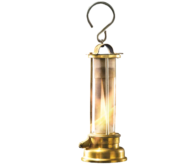 Miner's lamp with a cylinder made out of brass wire mesh fabric