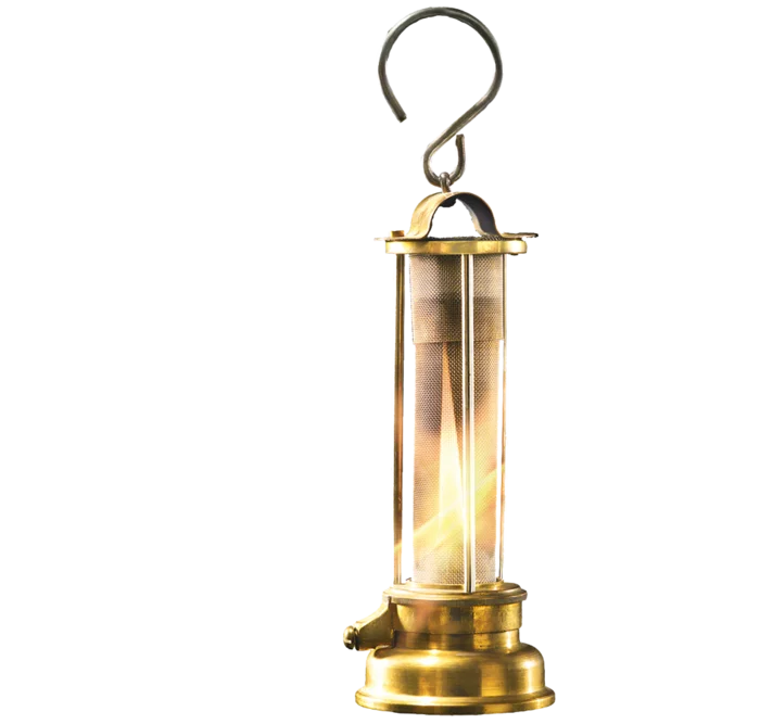 Miner's lamp with a cylinder made out of brass wire mesh fabric