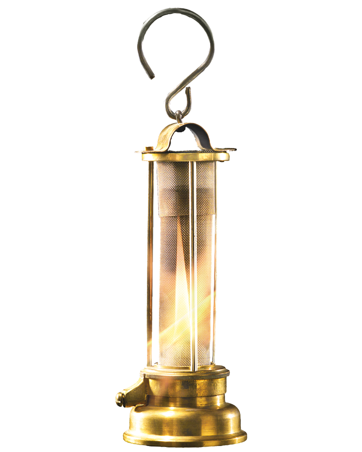 Grubenlampe mit Zylinder aus Messingdrahtge