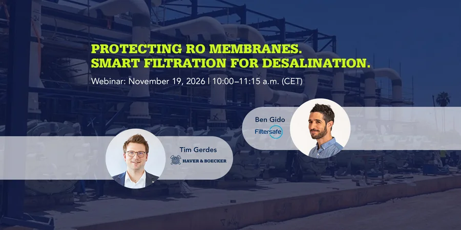 Webinarankündigung mit den Referenten Tim Gerdes von HAVER & BOECKER und Ben Gido von Filtersafe