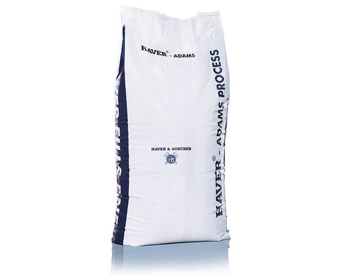Sack als Packmittel für Abfüllanlage mit Logo von Haver & Boecker