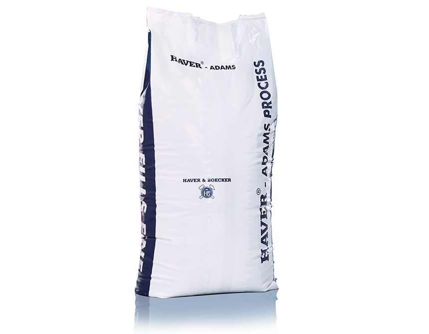 Sack als Packmittel für Abfüllanlage mit Logo von Haver & Boecker