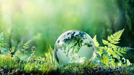 Un environnement forestier avec un globe terrestre en verre symbolise la responsabilité de Haver & Boecker.