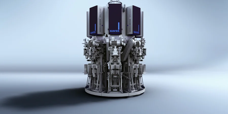HAVER & BOECKER ROTO-PACKER RVT rotary packing machine with up to 16 filling spouts for cement, building materials and chemical products.