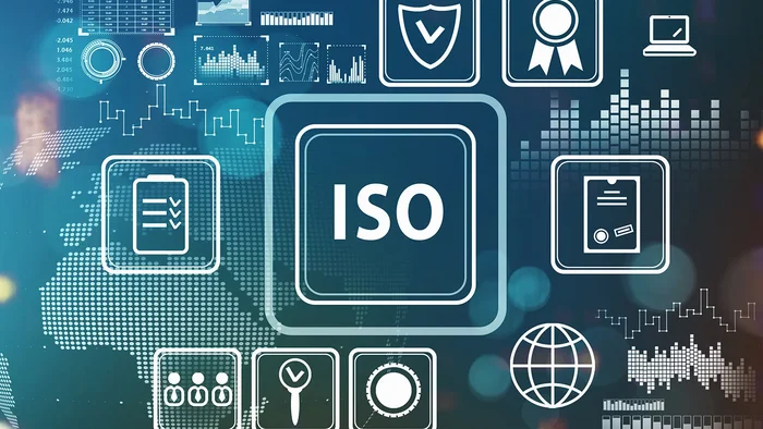 Several icons related to “certification” on a programmed globe.