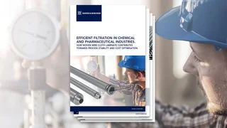 Cover image of the Haver & Boecker whitepaper on filtration in chemistry and pharmaceuticals, with an engineer and wire mesh laminate filters in the foreground.