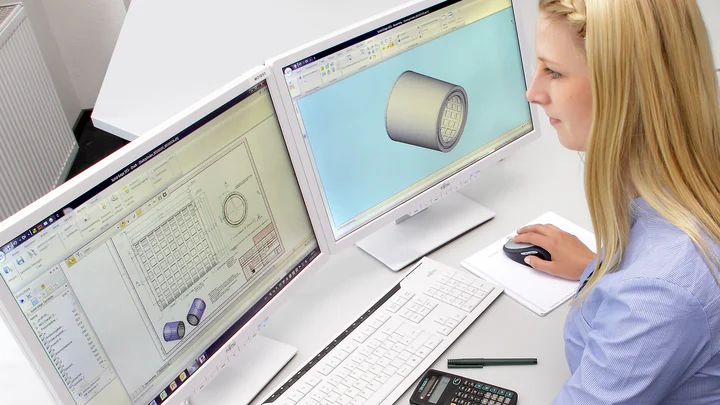 Employee edits a design drawing on the PC
