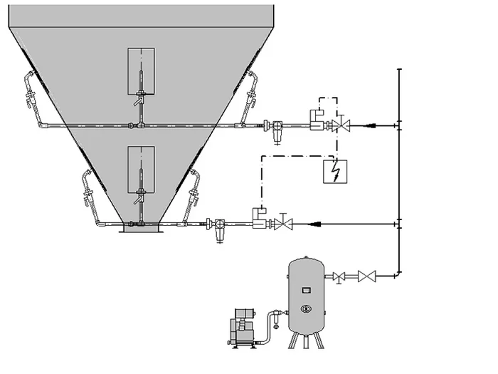 Grafik eines Silos mit eingebauten PLYMESH-Belüftungskissen