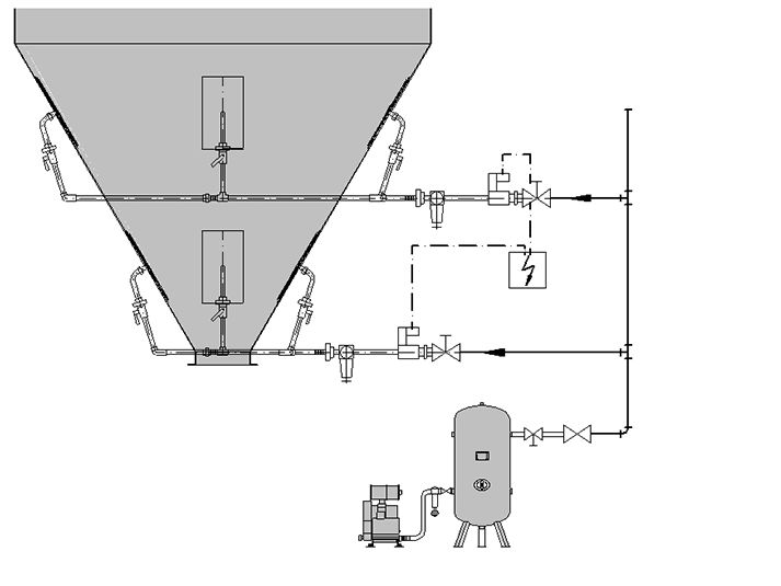 Grafik eines Silos mit eingebauten PLYMESH-Belüftungskissen