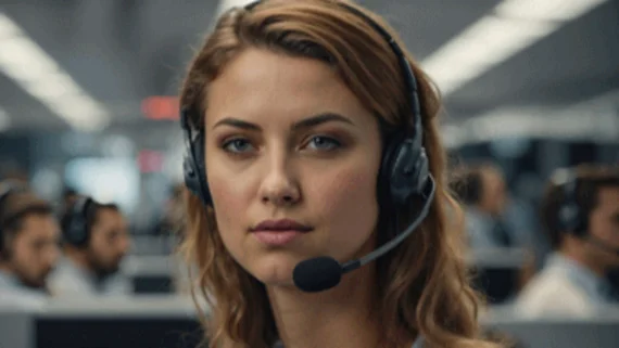 Mitarbeiterin mit Headset im Kundenservice-Center, symbolisiert professionellen Komplettservice für Firmenkunden bei Haver & Boecker Drahtweberei.