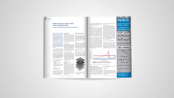 Two-page mockup of the English user article "With metal wire mesh to 90% lower energy demand"
