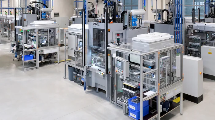 Metal filters with plastic surrounds are produced and tested fully automatically