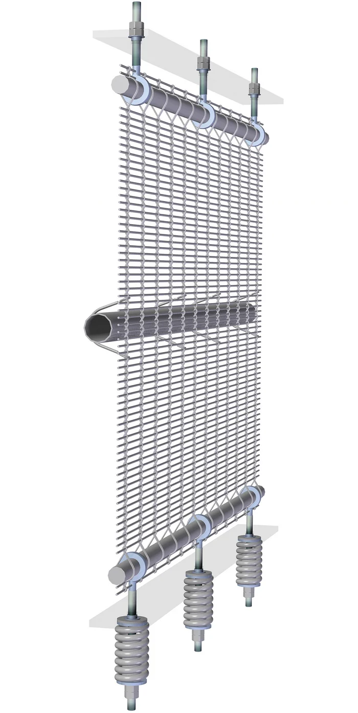 3D Zeichnung Befestigungslösung für Fassadenverkleidungen aus Seilgewebe