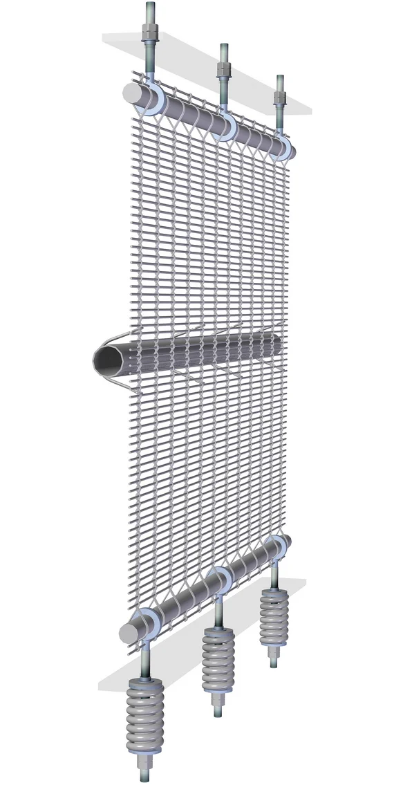 3D Zeichnung Befestigungslösung für Fassadenverkleidungen aus Seilgewebe