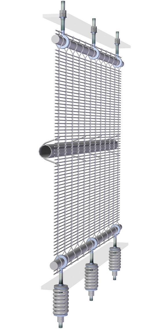 3D Zeichnung Befestigungslösung für Fassadenverkleidungen aus Seilgewebe