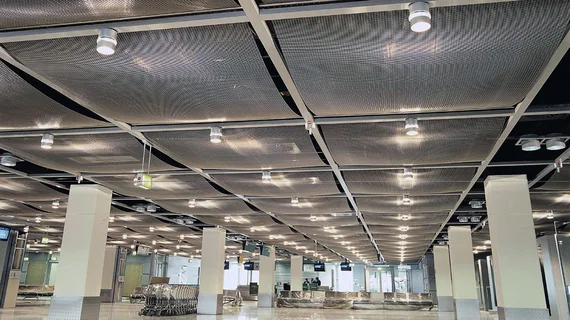 Removable ceiling system with sagging wire mesh elements.