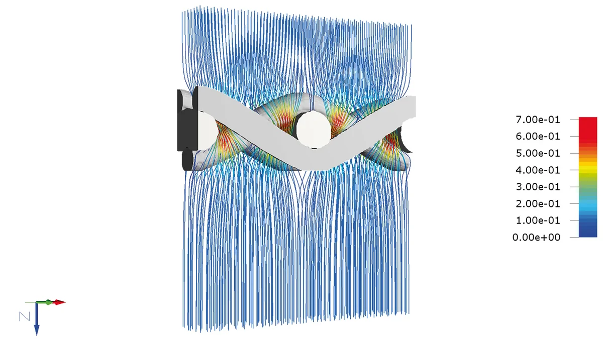 Simulation des gleichmäßigen Durchflusses durch ein Filtergewebe