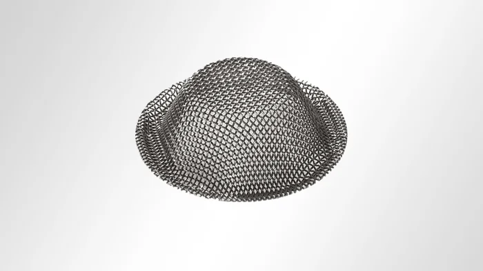 Round deep-drawn wire mesh part with edge zone compression