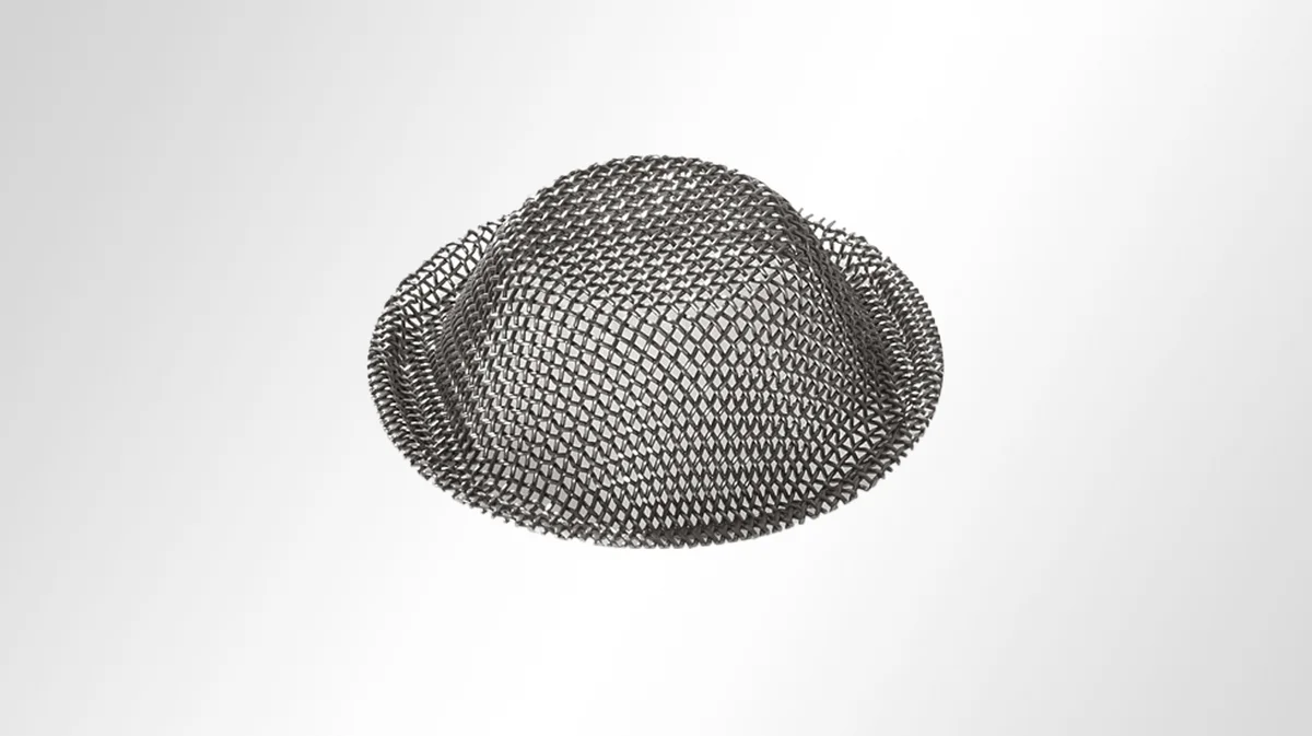 Round deep-drawn wire mesh part with edge zone compression