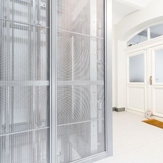 Elevator cladding with stainless steel mesh